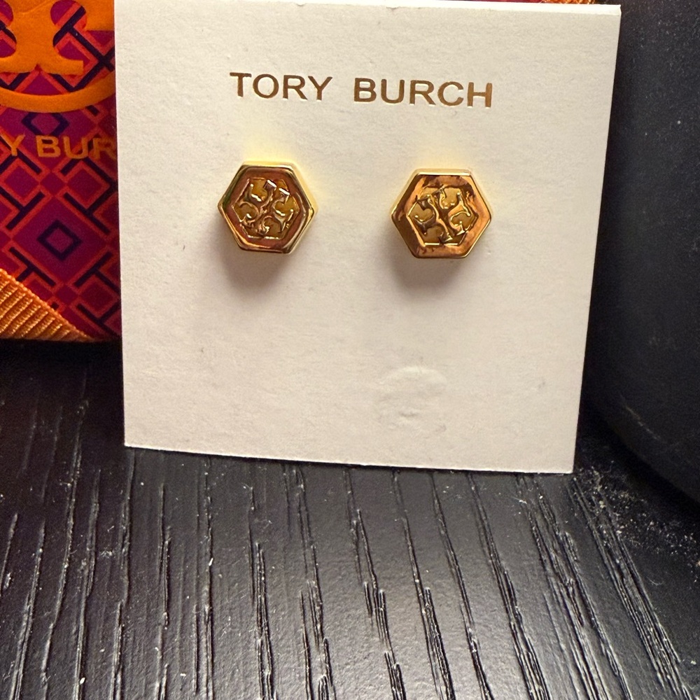 Tory Burch Gold Hexagon Studs
